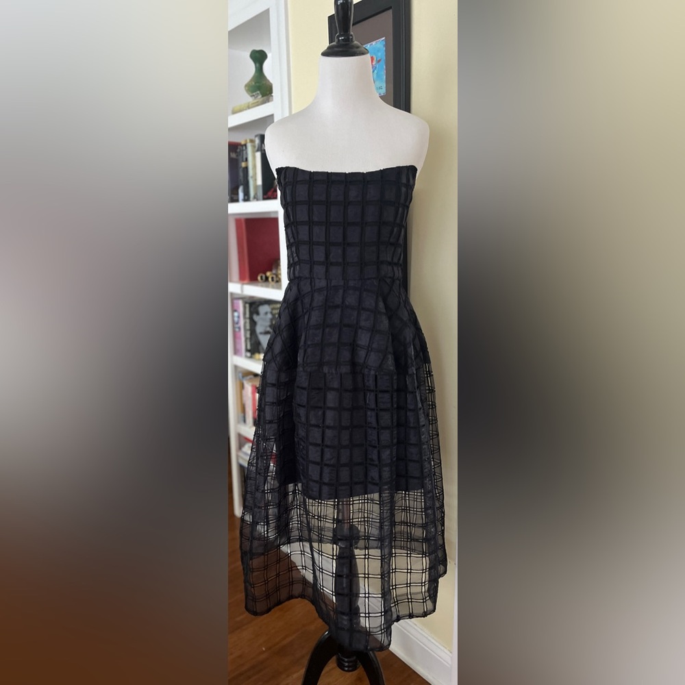 NICHOLAS Dress Strapless Black Windowpane Cutout Caged Sheer Full Skirt SZ 4 - Picture 13 of 13